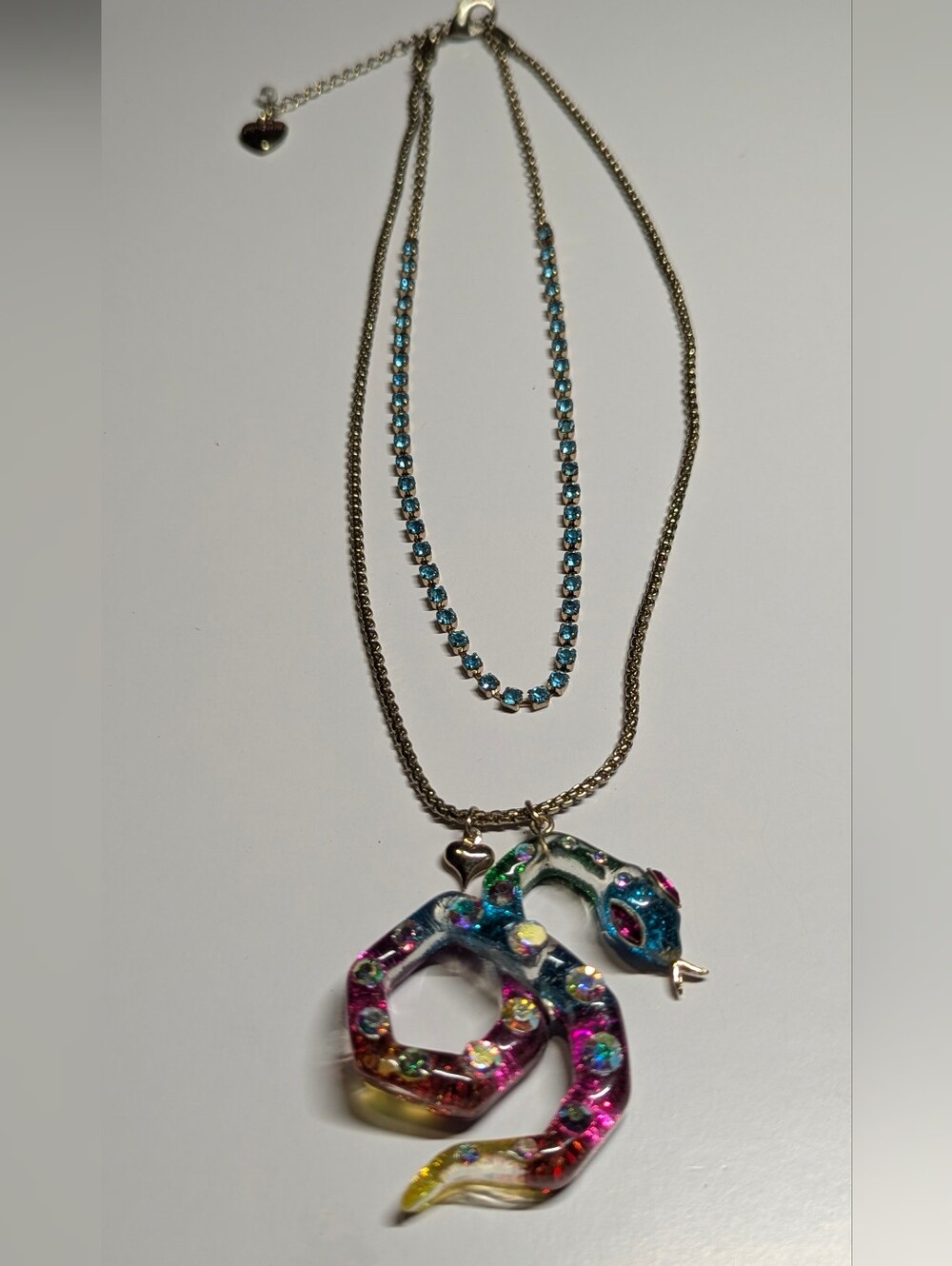 Multicolor Rhinestone Snake Pendant Necklace - Women Jewelry